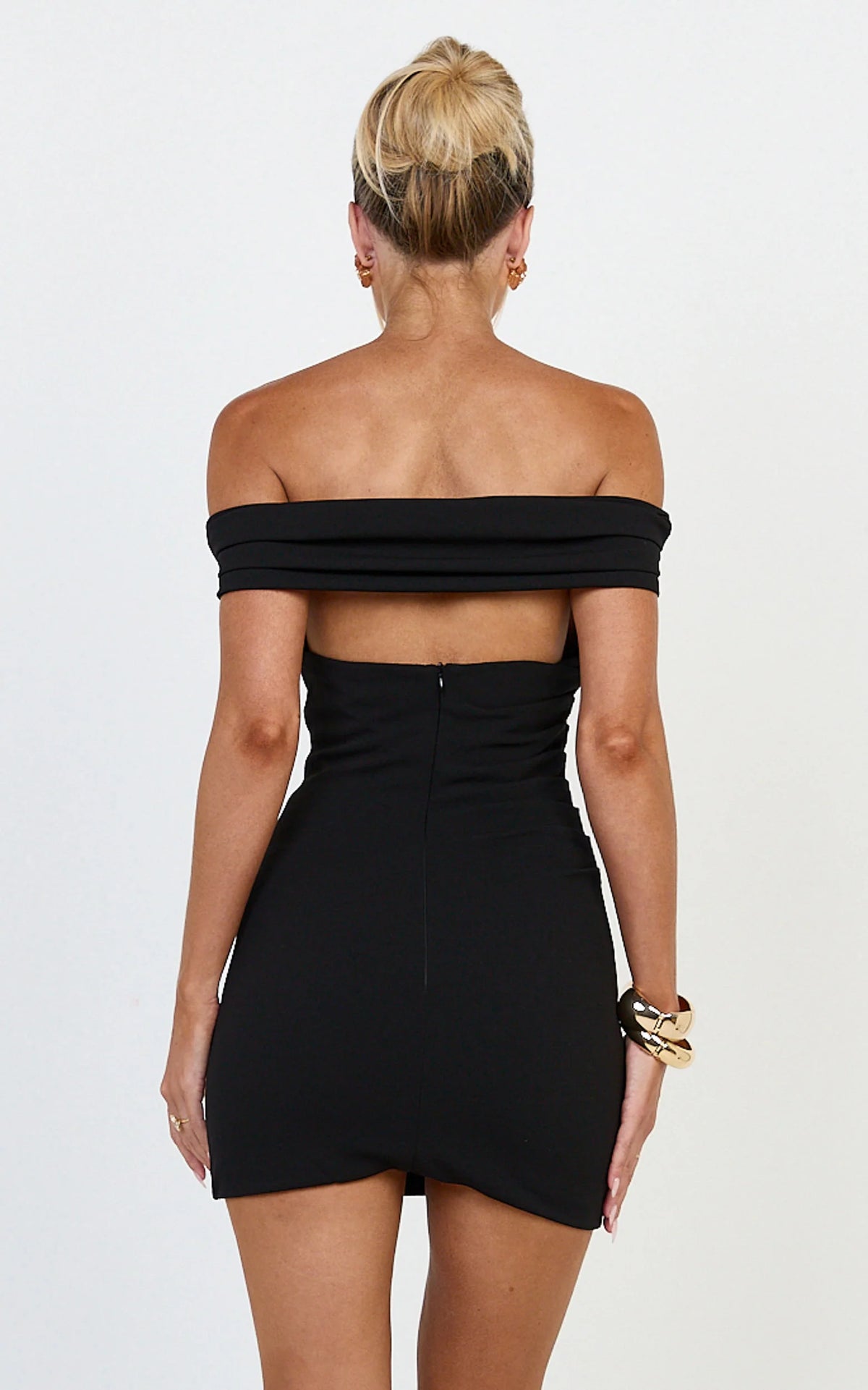 Lena Mini Dress - Off Shoulder Bodycon Dress in Black