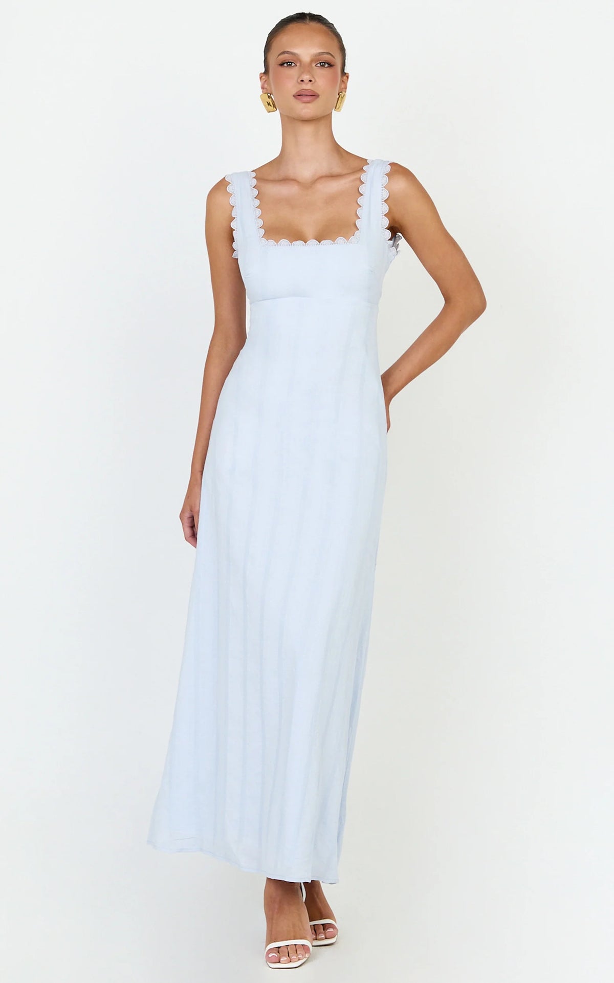 Roxanne Midi Dress - Square Neck Fit And Flare Dress in Light Blue