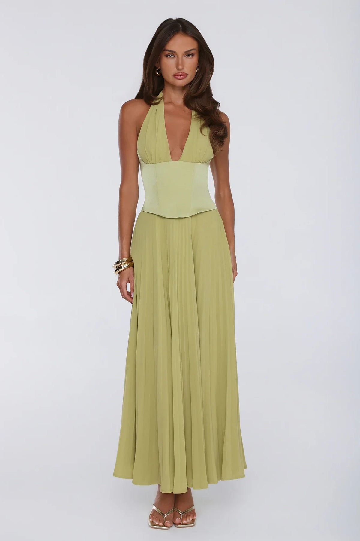 The Secret Waltz Halter Maxi Dress Lime