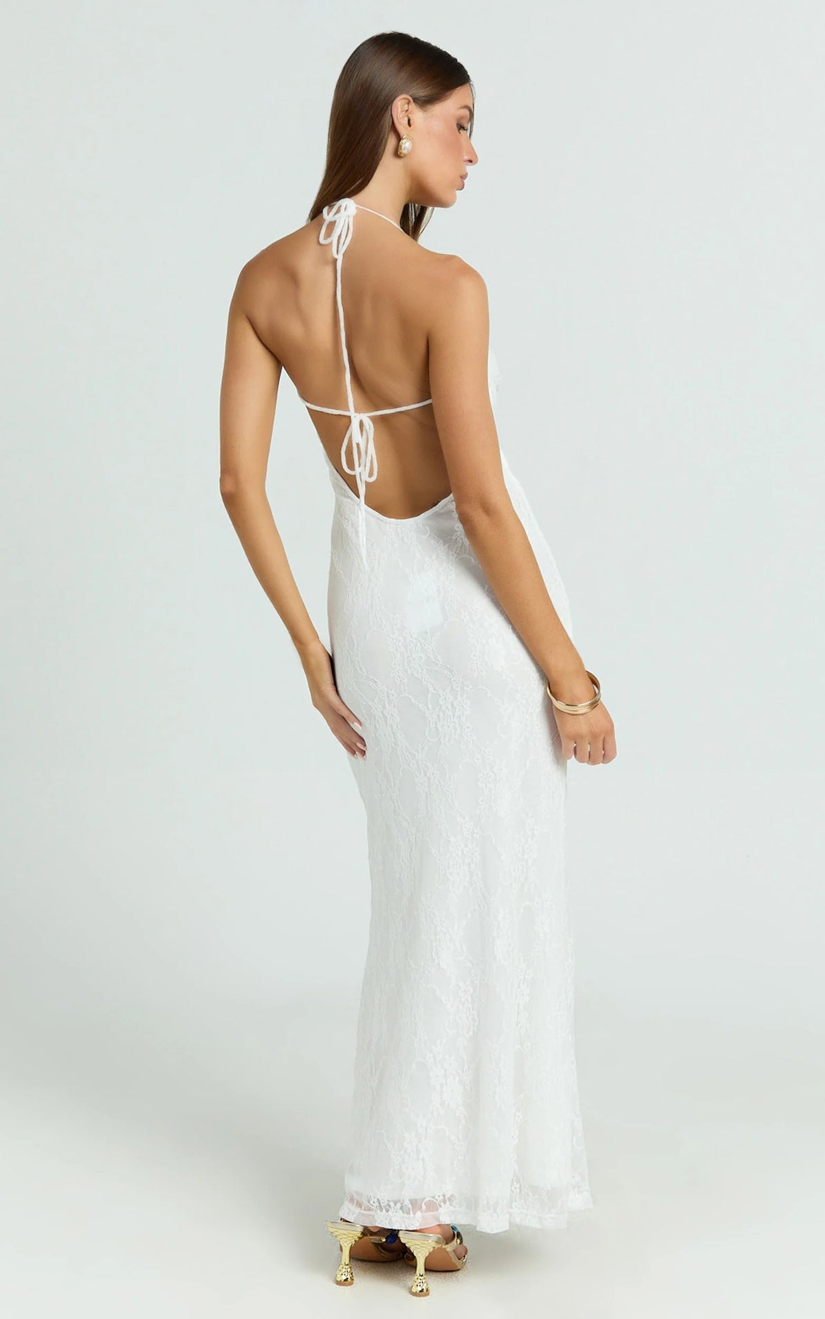 Janine Maxi Dress - Plunge Cowl Neck Backless Column Dress in Ivory