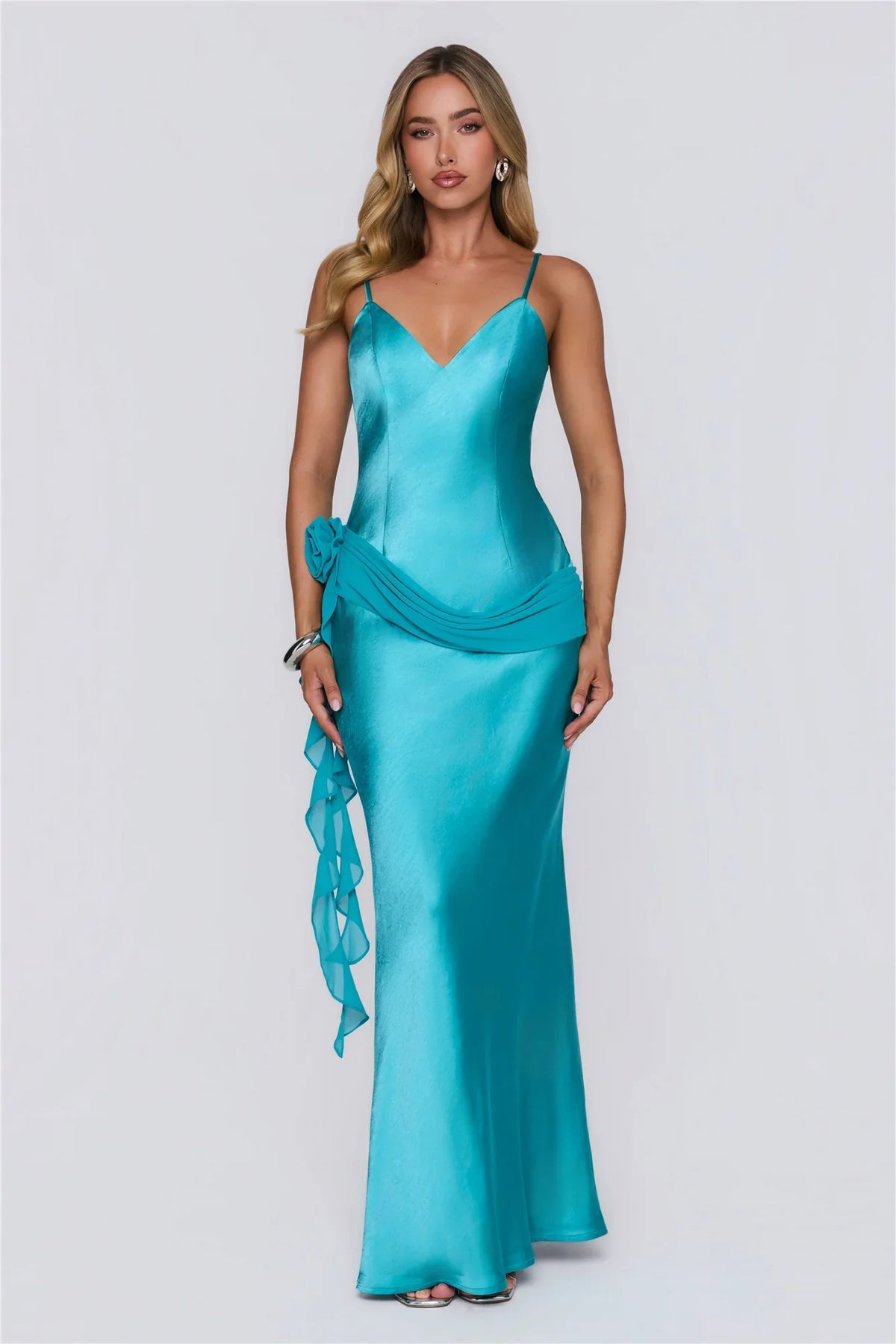 She's A Dream Satin Maxi Dress Aqua