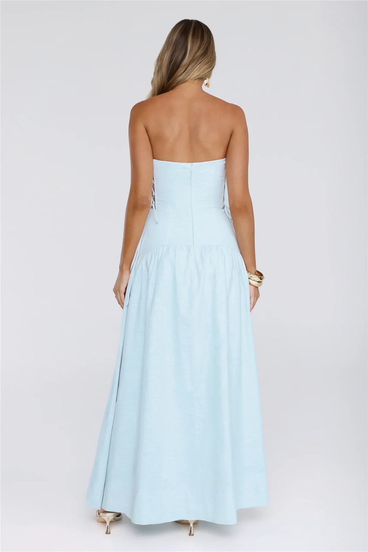Just Feels Right Linen Blend Strapless Maxi Dress Blue