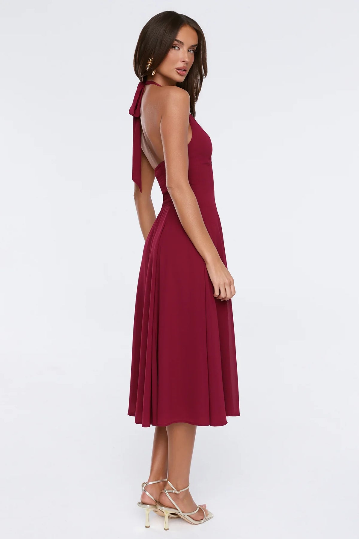 Luxe Femininity Halter Midi Dress Wine