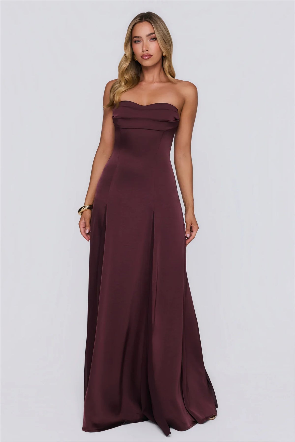 Moment Of Class Strapless Satin Maxi Dress Chocolate