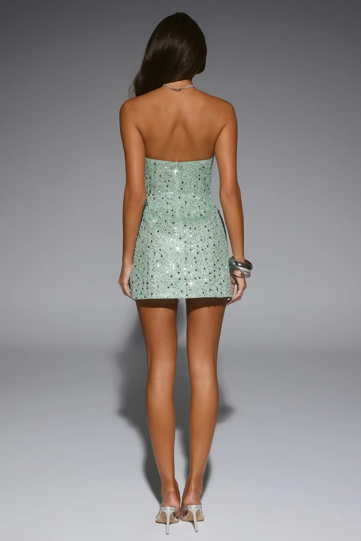 Signature Move Sequin Strapless Mini Dress Mint
