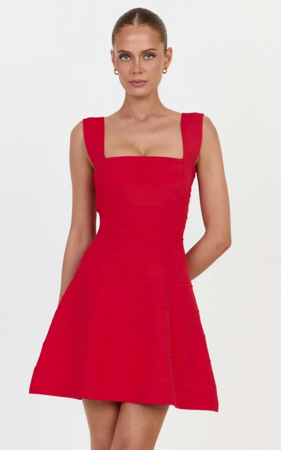 Scarlett Mini Dress - Fit and Flare Bandage Dress in Red