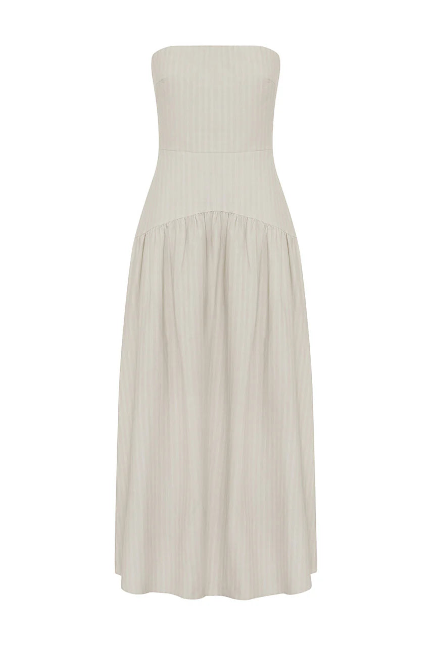 HEATHER MIDI DRESS - STONE PINSTRIPE