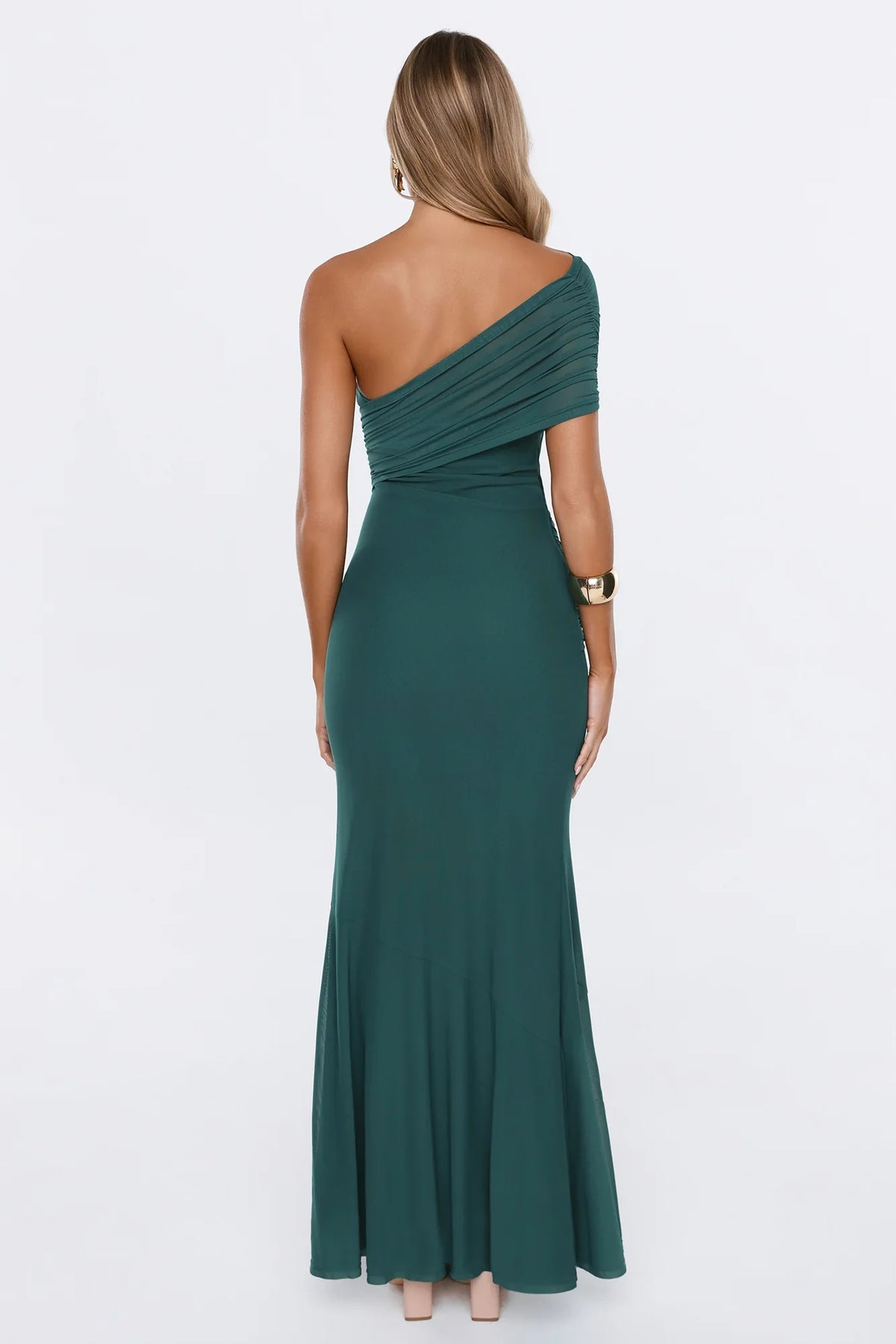 Rose And Moon One Shoulder Mesh Maxi Dress Teal