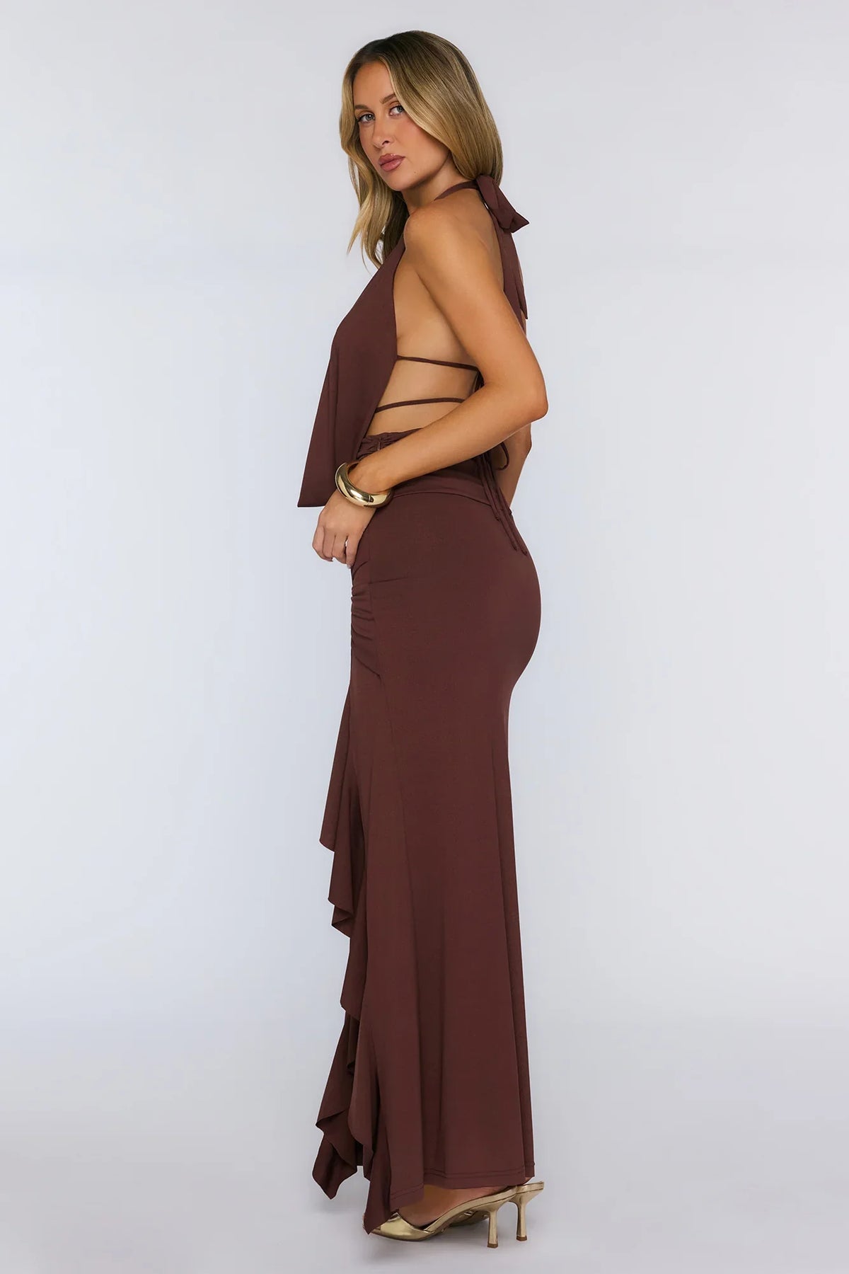Showroom Dressing Halter Maxi Dress Brown