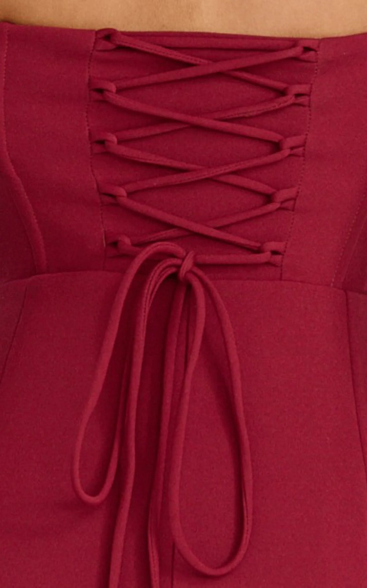 Karina Maxi Dress - Off Shoulder Corset Bodice Lace Up Back Dress in Wine