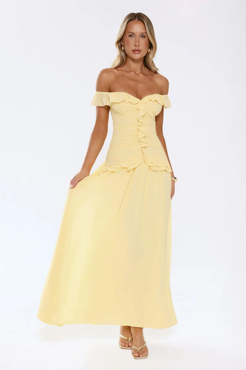 Radiant Poise Off Shoulder Maxi Dress Yellow