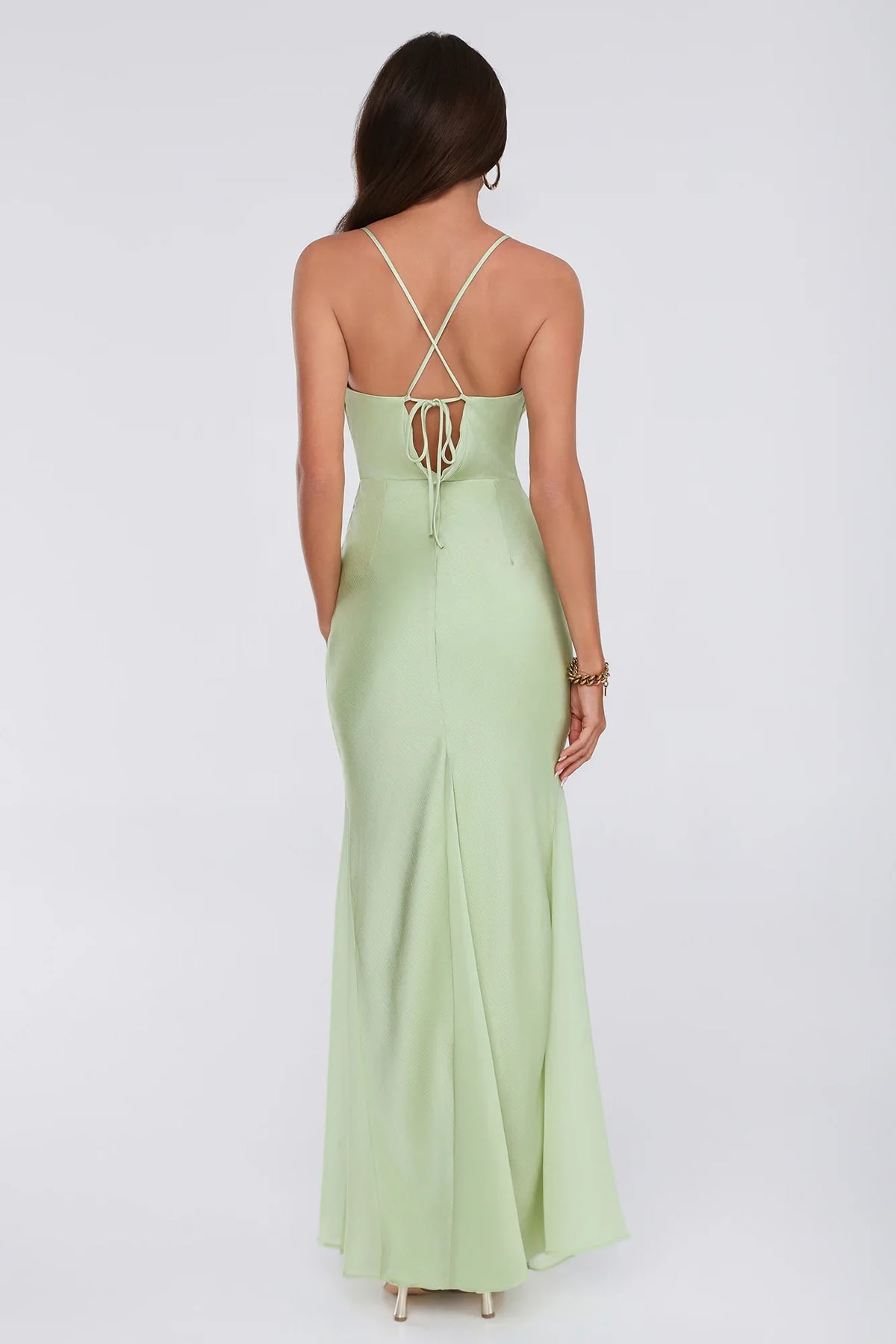 Couture Evening Satin Maxi Dress Green