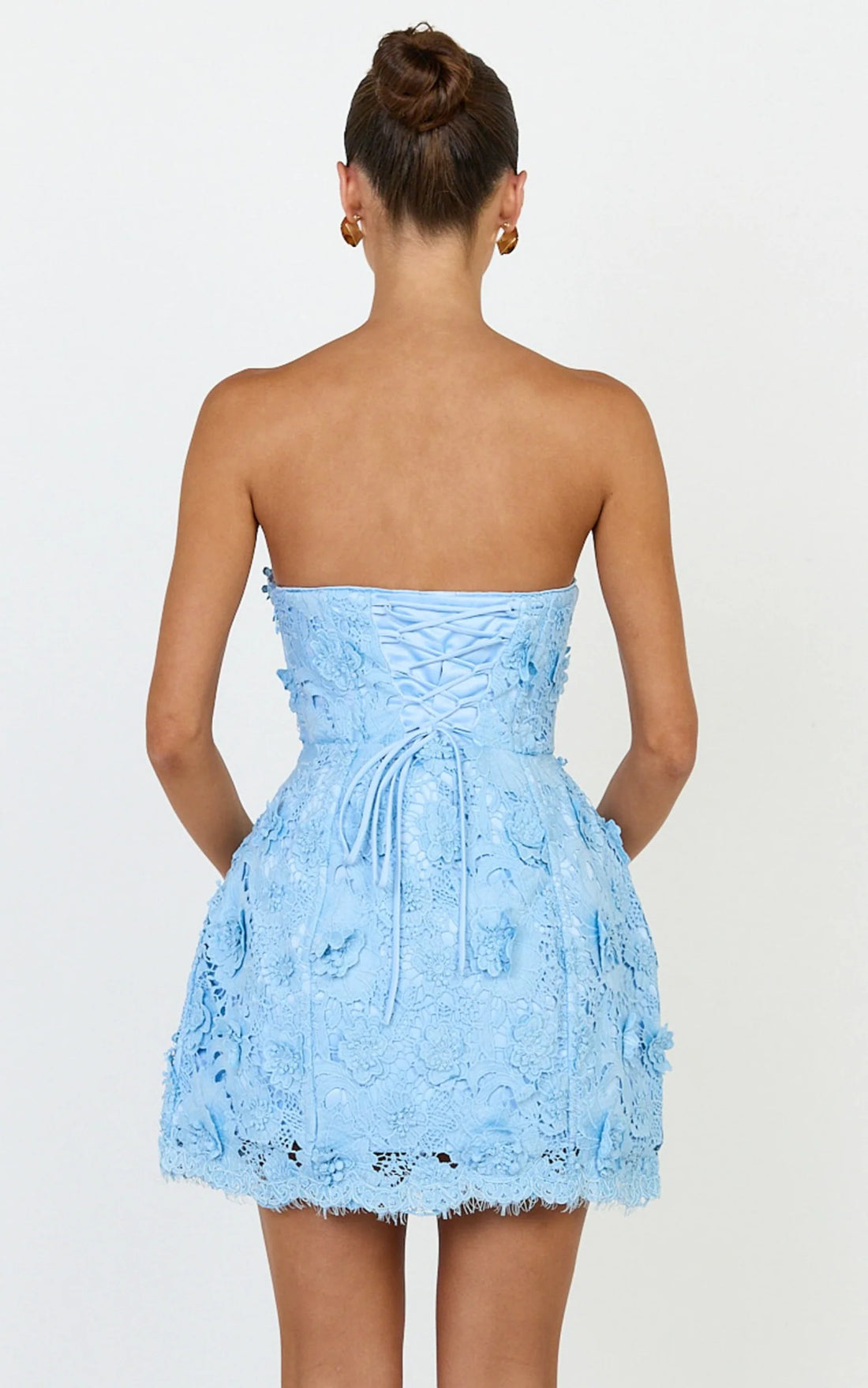 Maristella Mini Dress - Strapless Lace Up Back A Line Dress in Blue