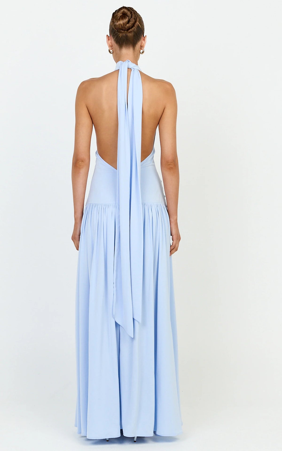 Lila Maxi Dress - Backless High Neck Halter Dress in Blue