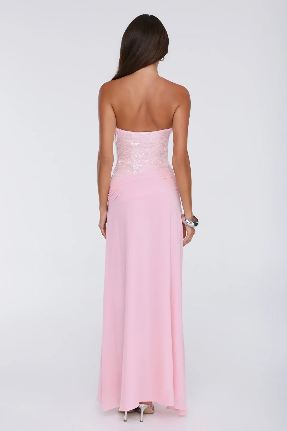 Shine Into Midnight Strapless Sequin Maxi Dress Pink