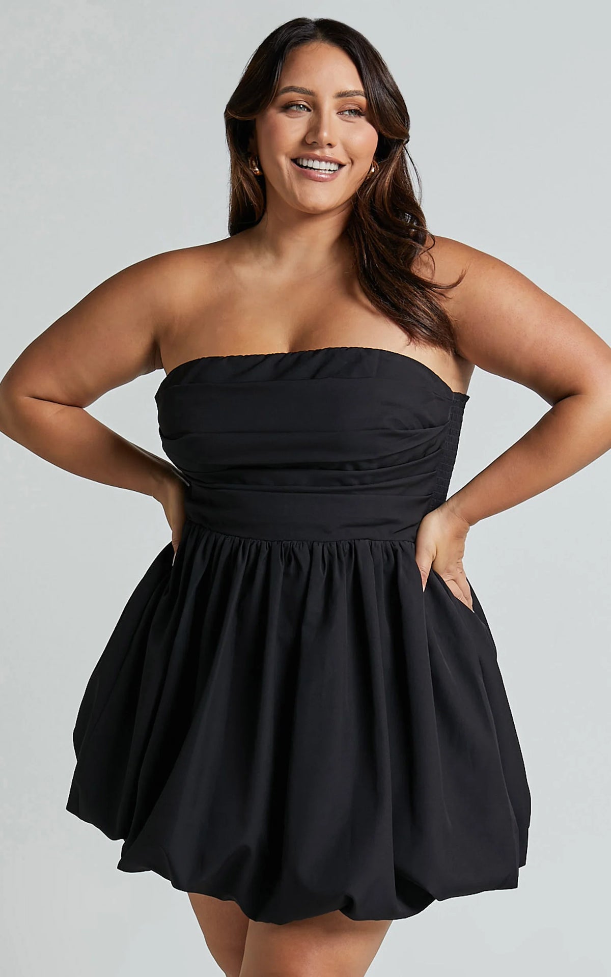 Shaima Mini Dress - Strapless Bubble Hem Dress in Black
