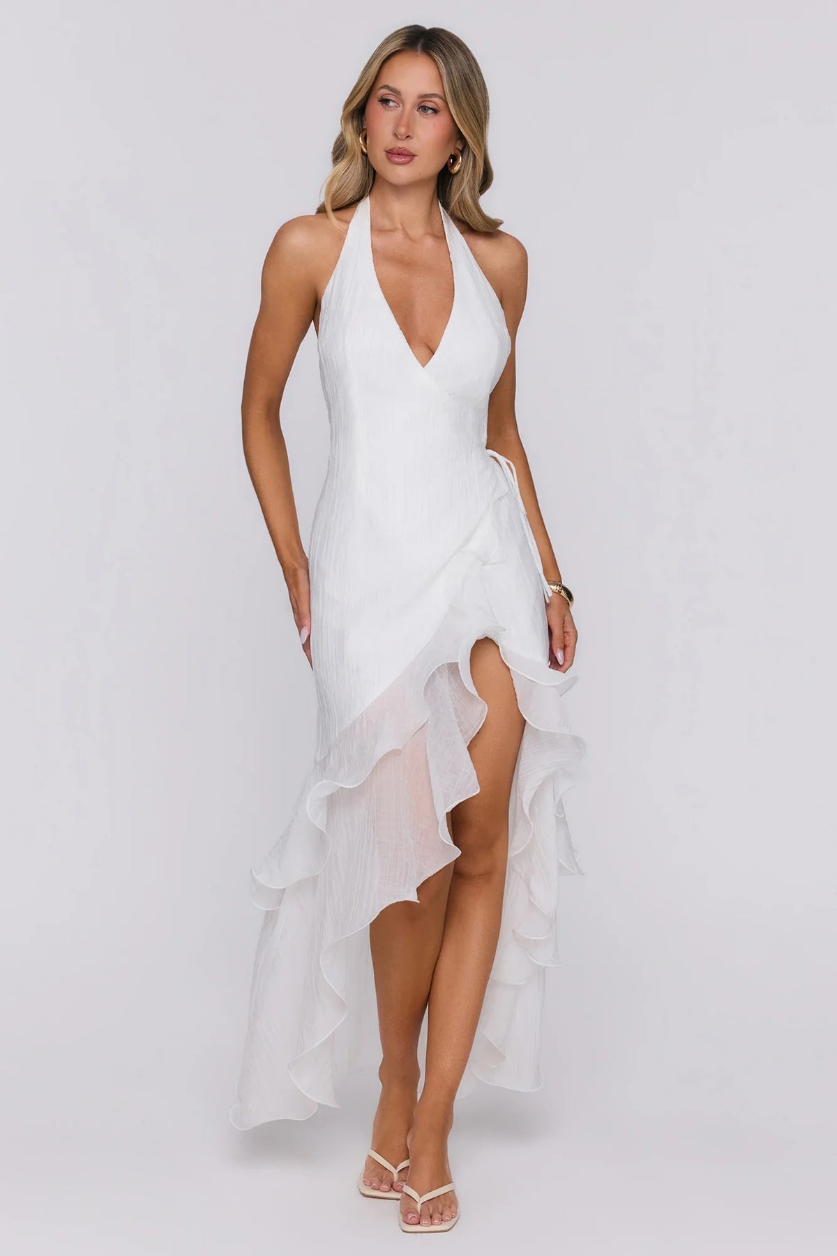 Her Extravaganza Halter Maxi Dress White