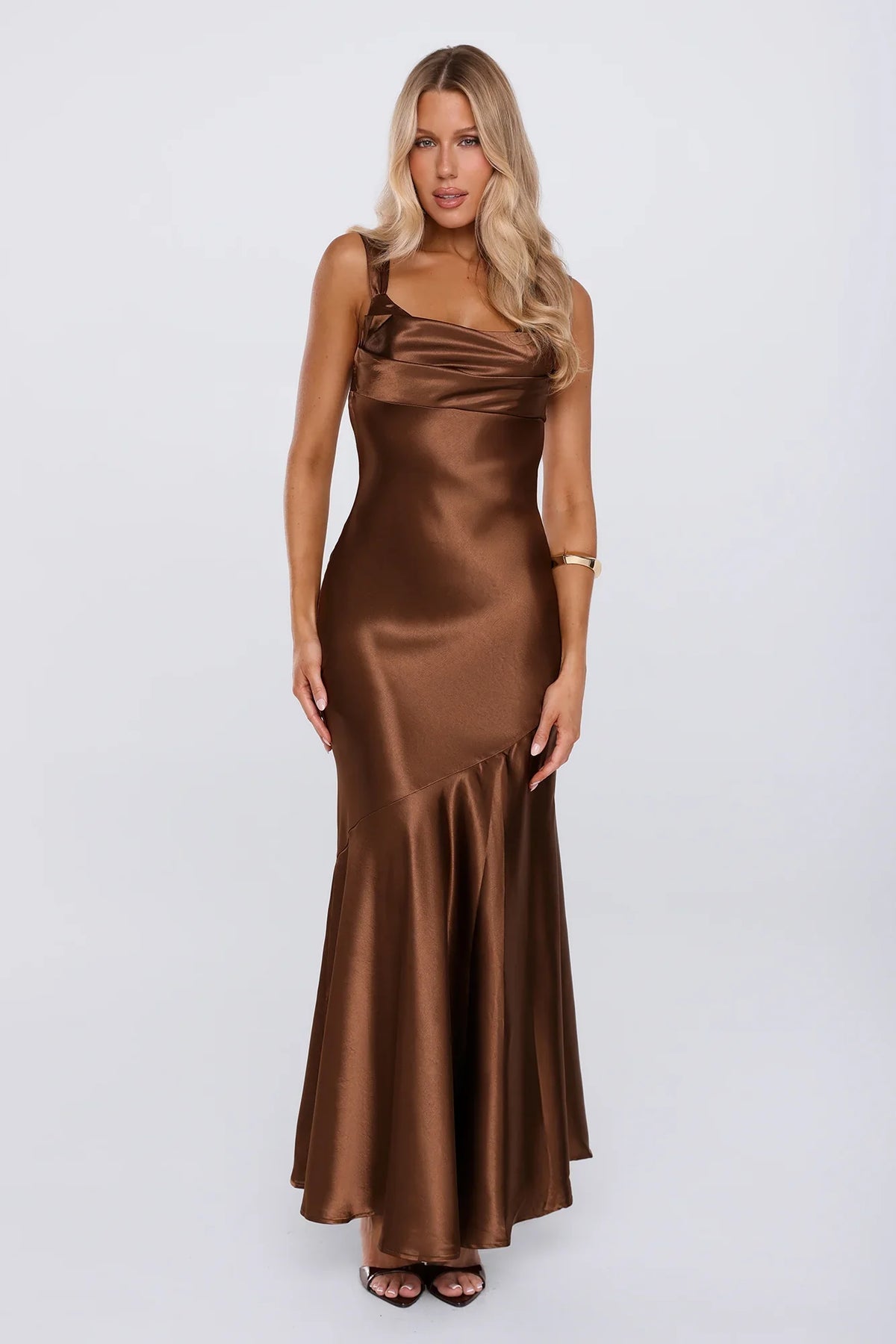 Kiss Your Crush Satin Maxi Dress Brown