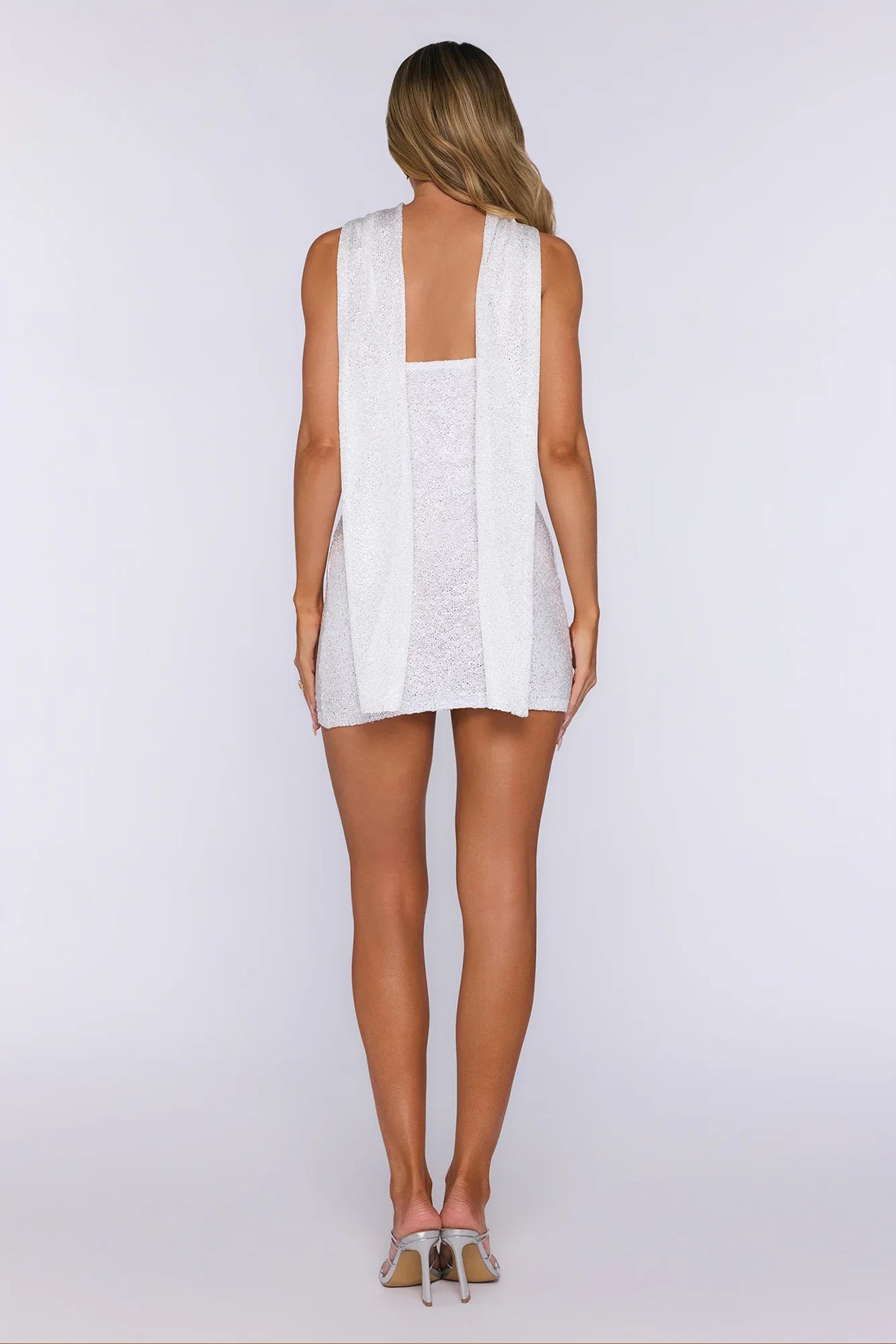 Sunlit Lagoon Knit Sequin Mini Dress White