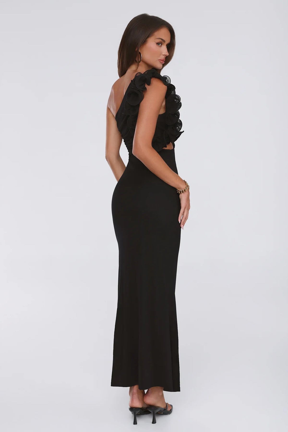 Nightfall Couture One Shoulder Maxi Dress Black