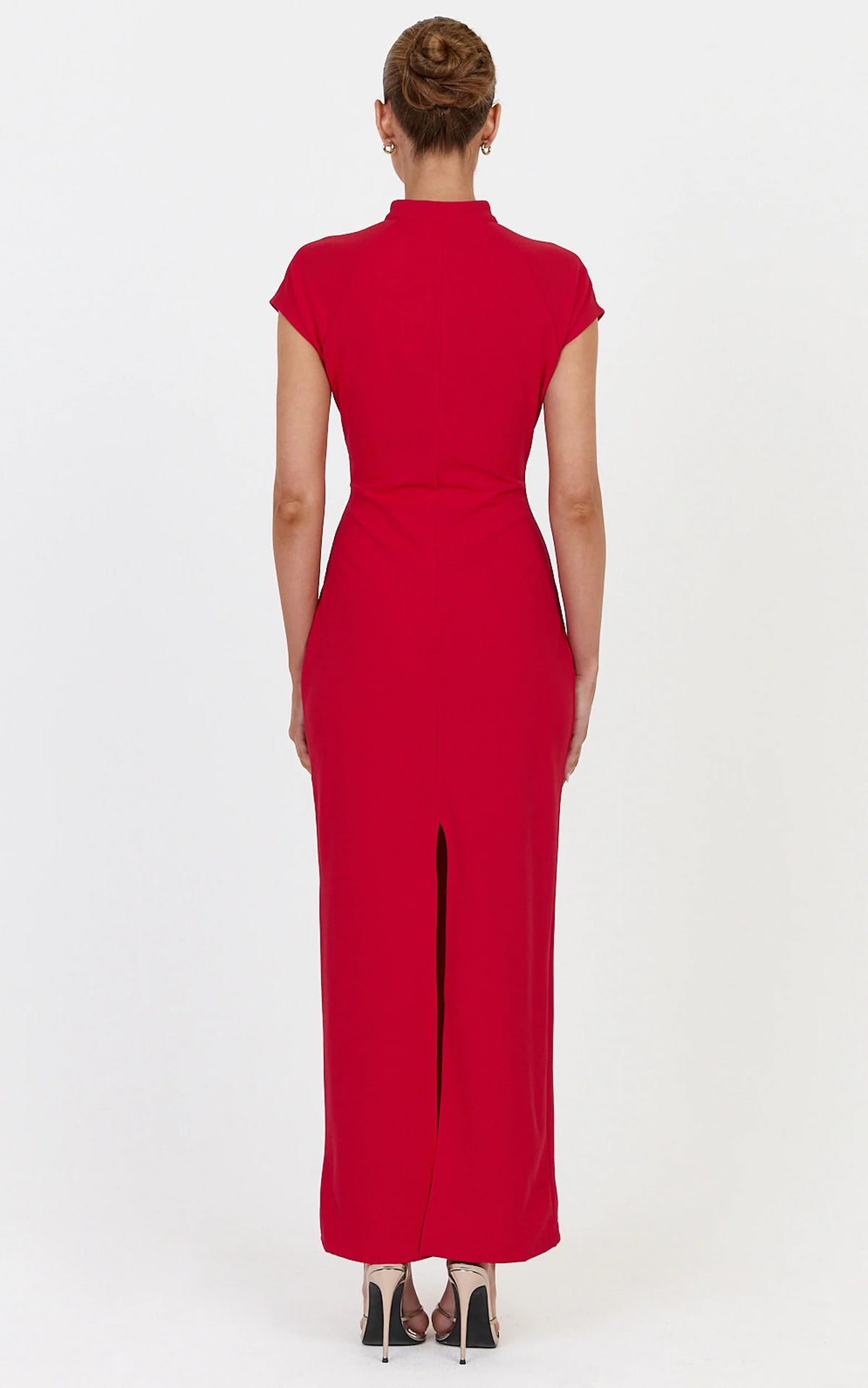 Cassienne Midi Dress - High Neck Keyhole Cut Out Bodycon Midi Dress in Red