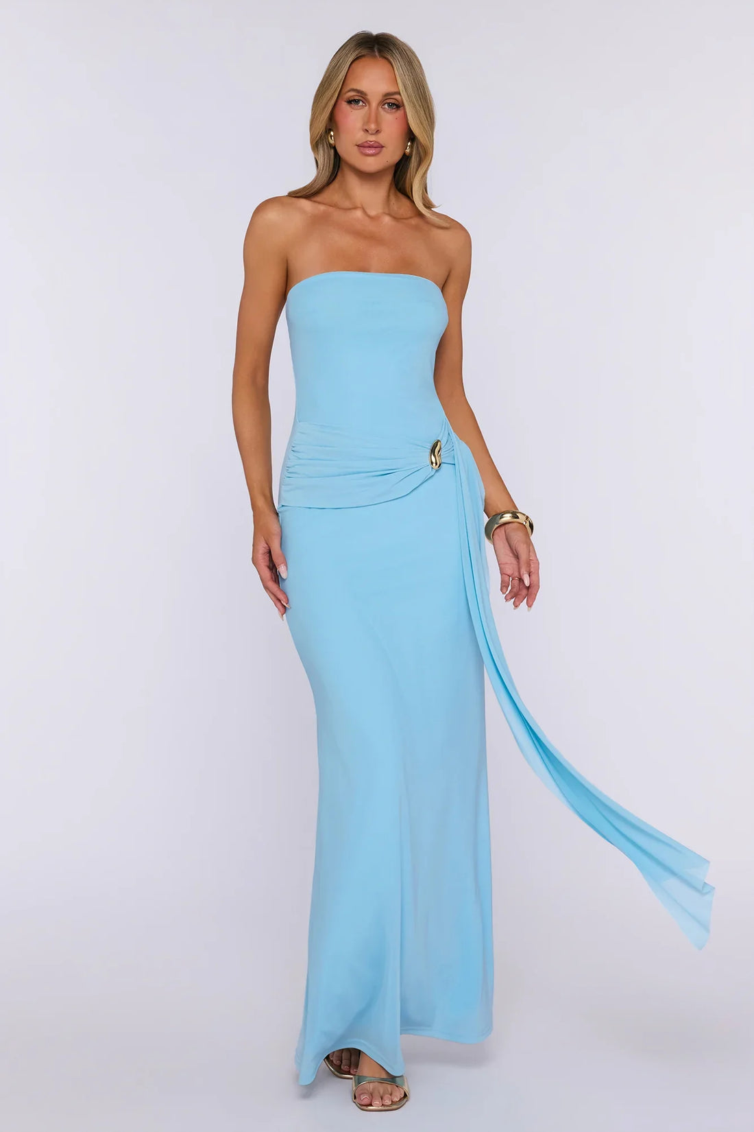 Day To Night Luxe Strapless Maxi Dress Blue