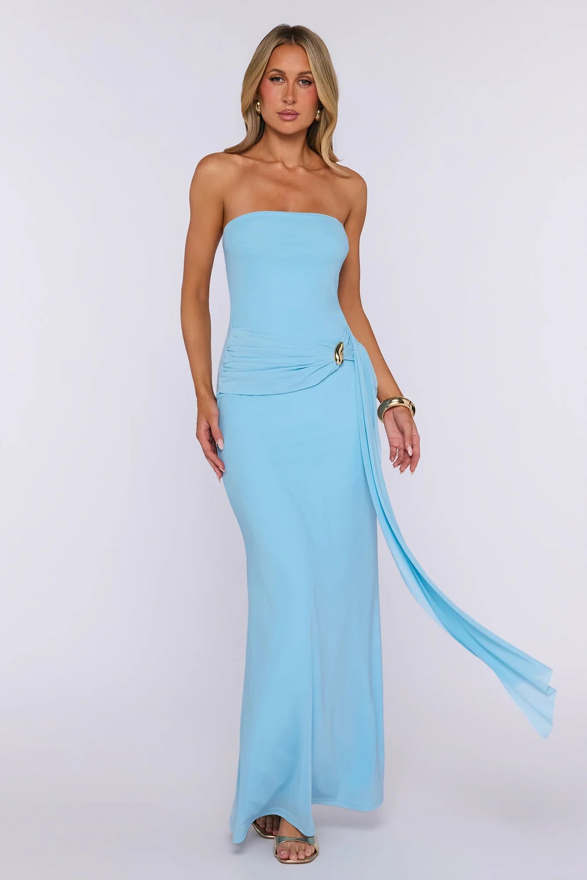 Day To Night Luxe Strapless Maxi Dress Blue