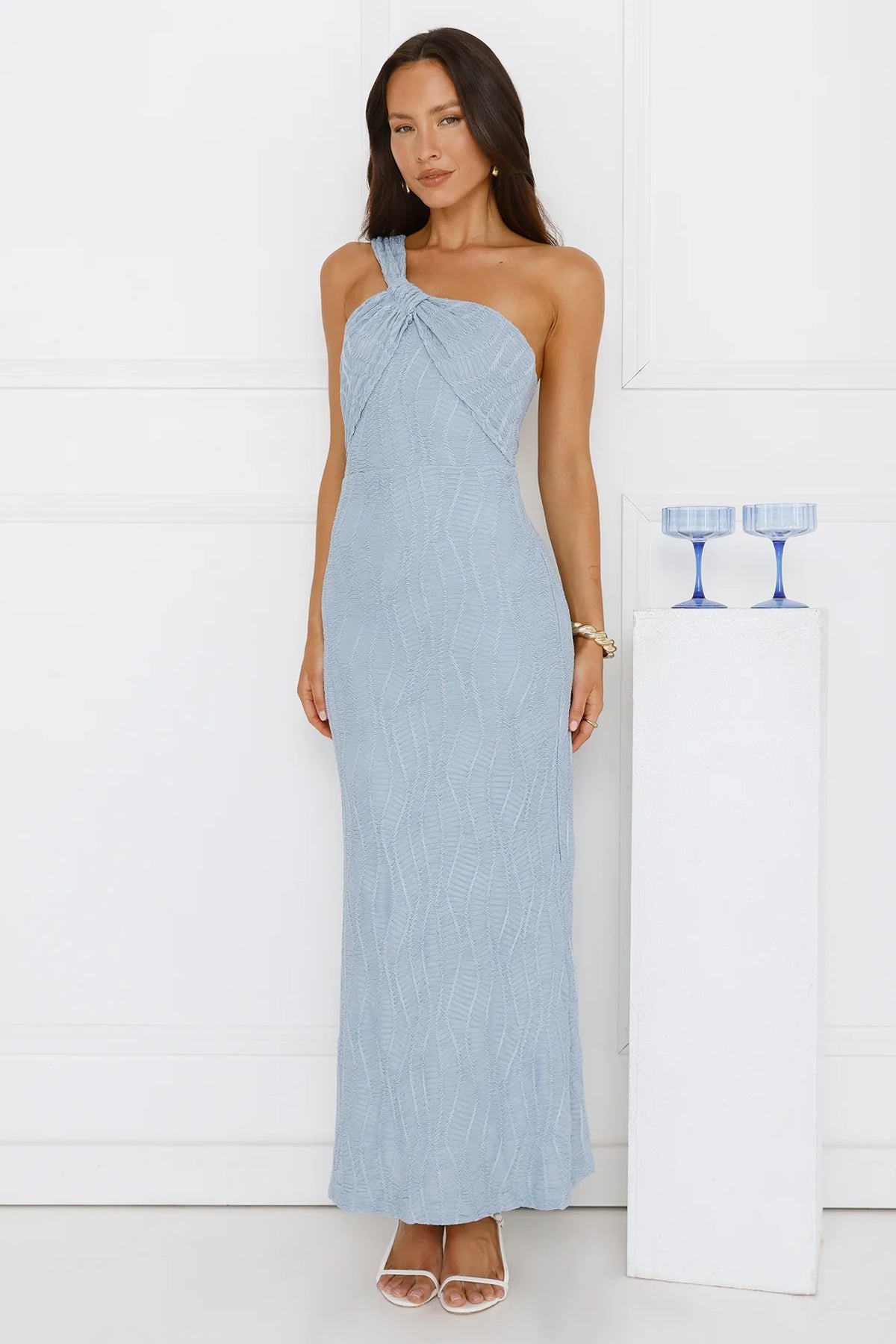 Couture Crush One Shoulder Maxi Dress Blue