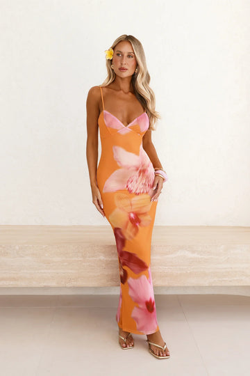 Sunset Sangria Mesh Maxi Dress Orange