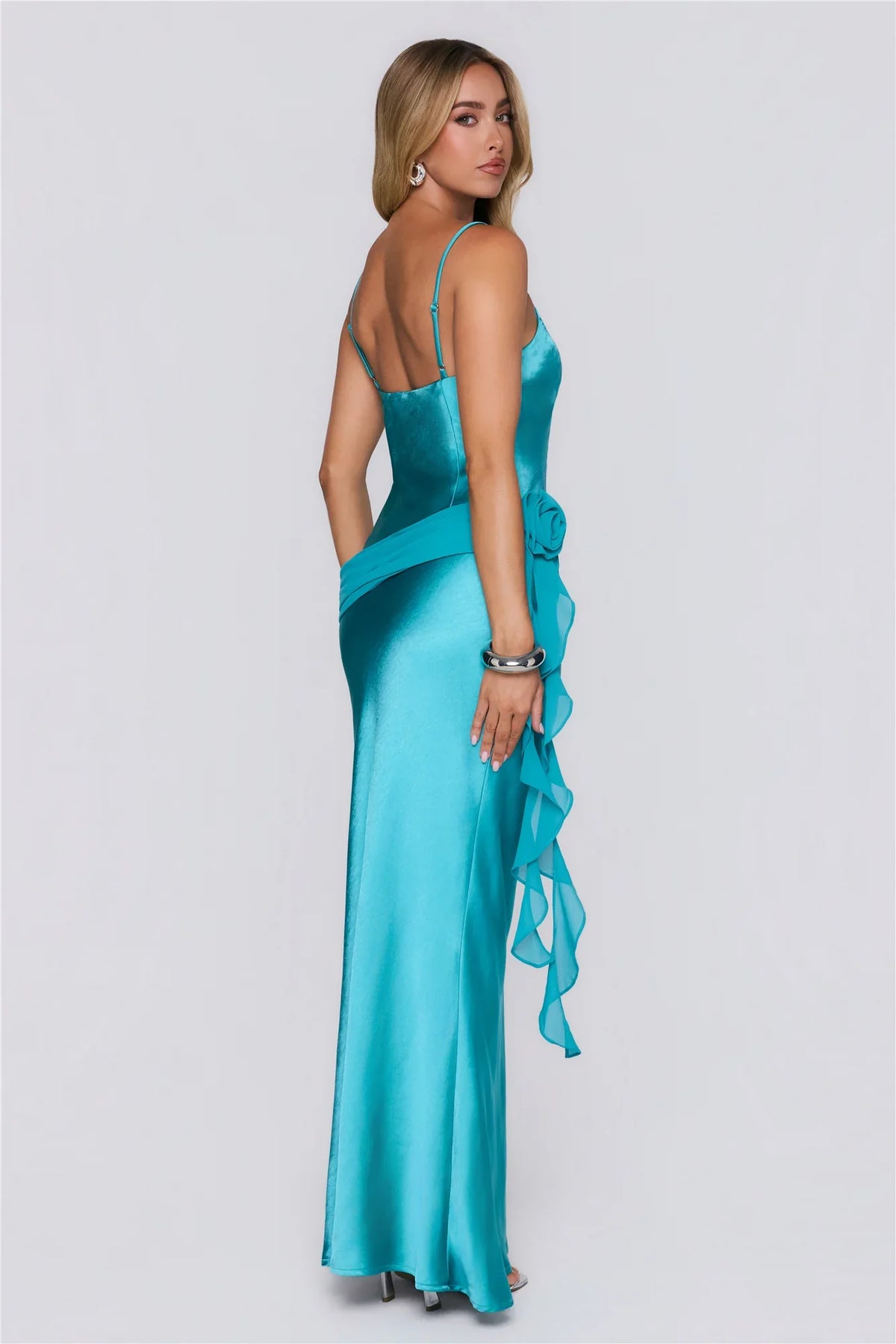 She's A Dream Satin Maxi Dress Aqua