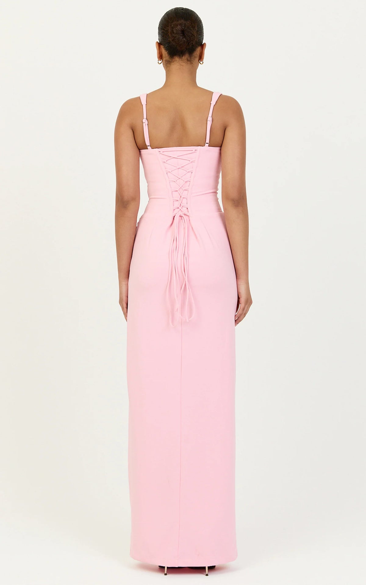 Amara Maxi Dress - Corset Bodice Lace Up Dress in Pink