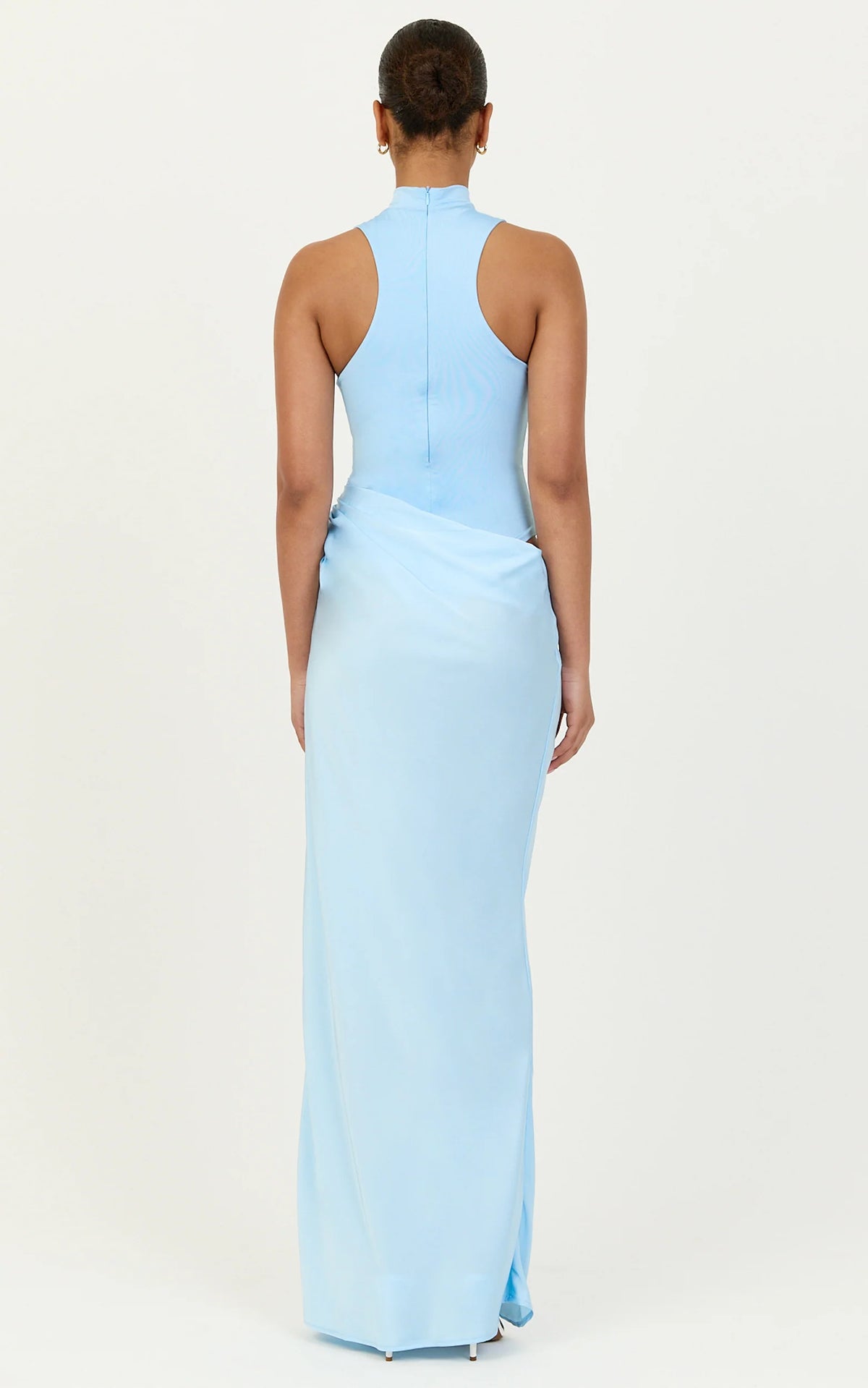 Elodie Maxi Dress - High Neck Draped Overlay Dress in Light Blue