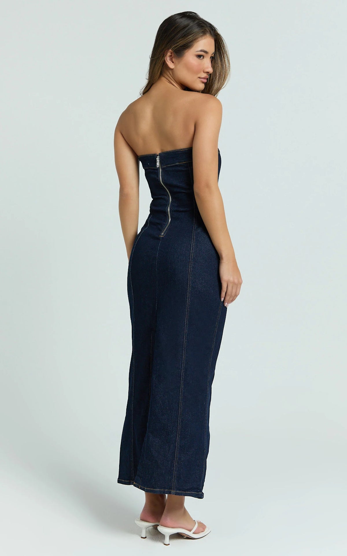 Keziah Maxi Dress - Denim Strapless Bodycon Dress in Indigo Wash