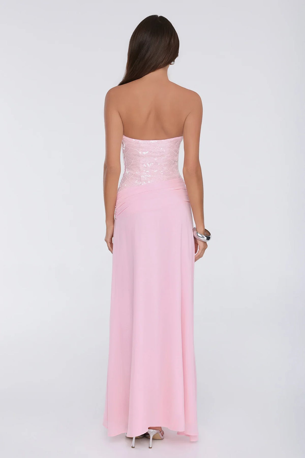 Shine Into Midnight Strapless Sequin Maxi Dress Pink