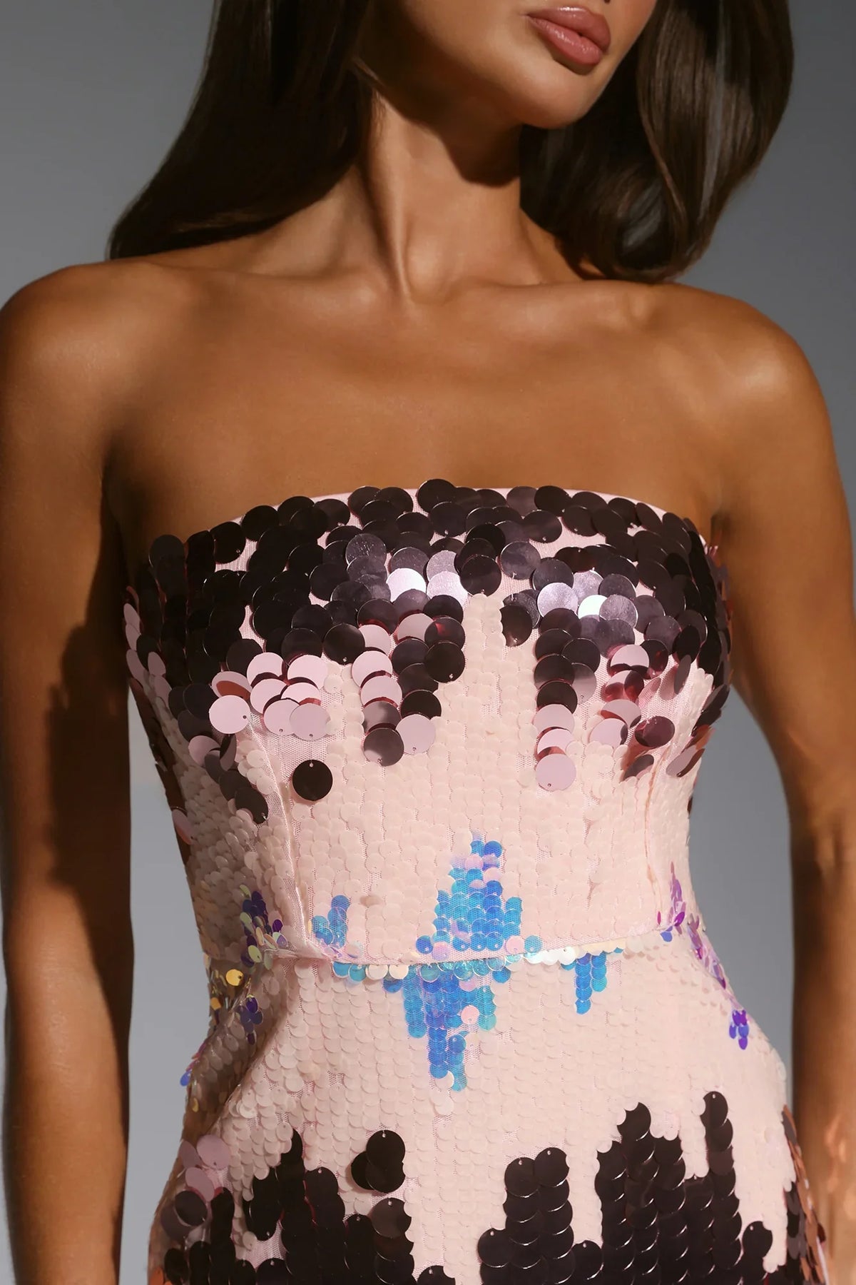 Shine On You Strapless Sequin Mini Dress Pink