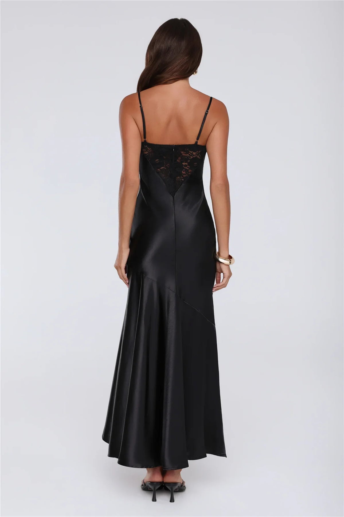 Sultry Horizon Satin Lace Maxi Dress Black