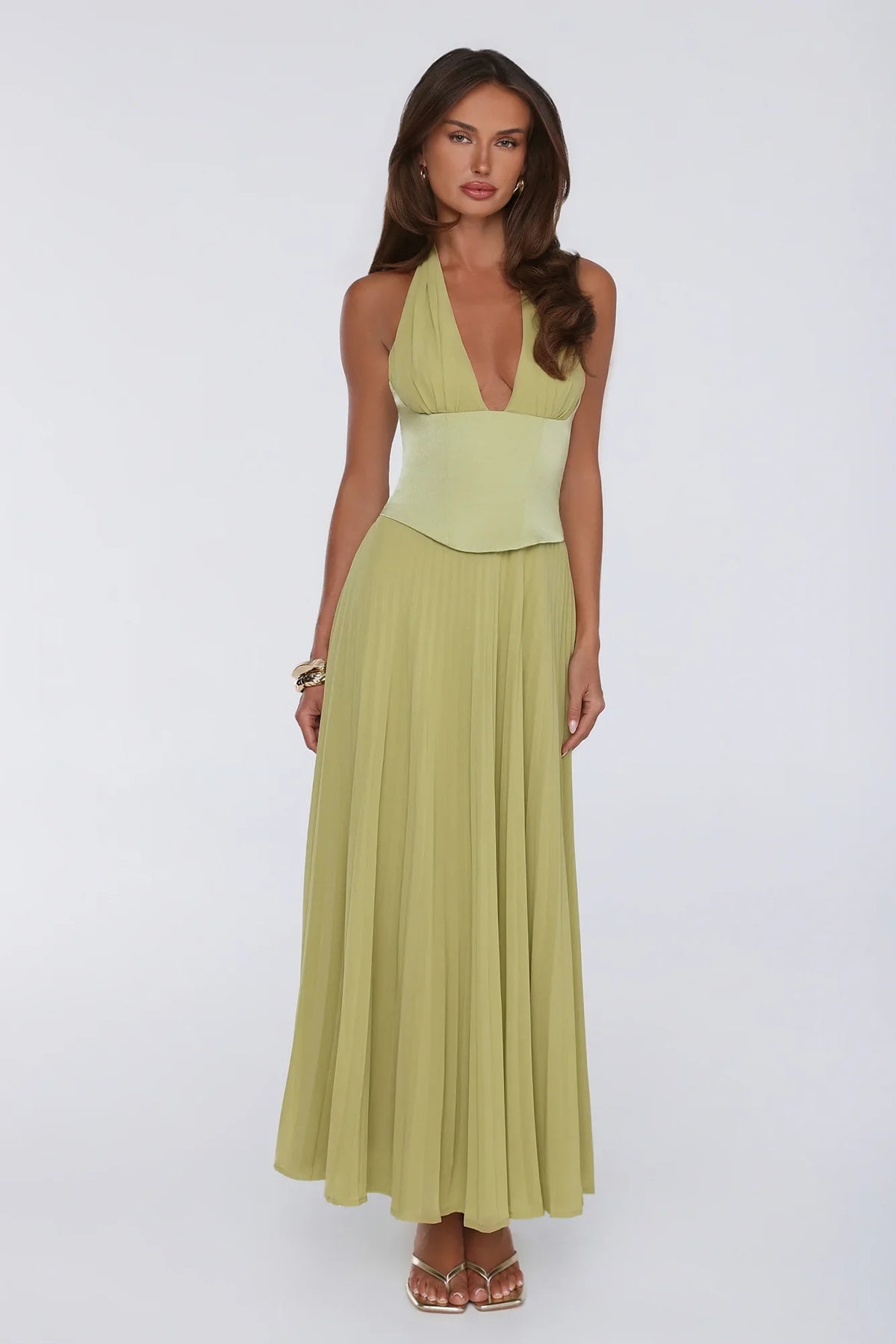 The Secret Waltz Halter Maxi Dress Lime