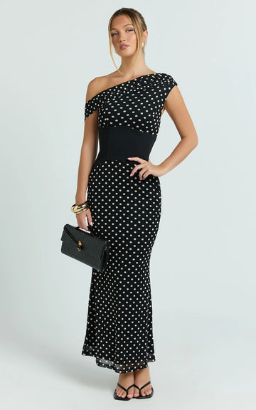 Ava Midi Dress - Asymmetrical Neckline Dress in Black