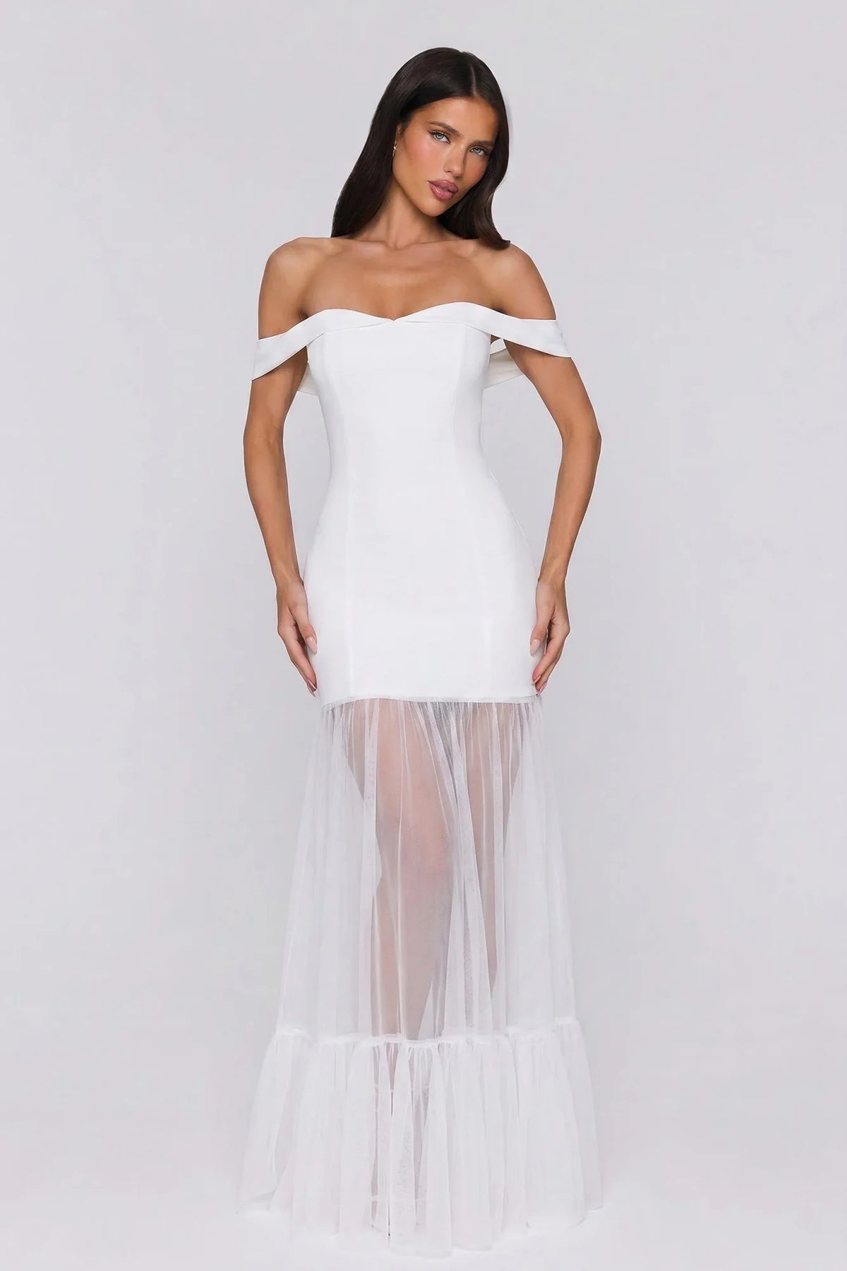 Pretty Lullaby Off Shoulder Maxi Dress White
