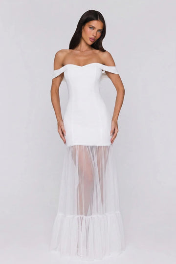 Pretty Lullaby Off Shoulder Maxi Dress White