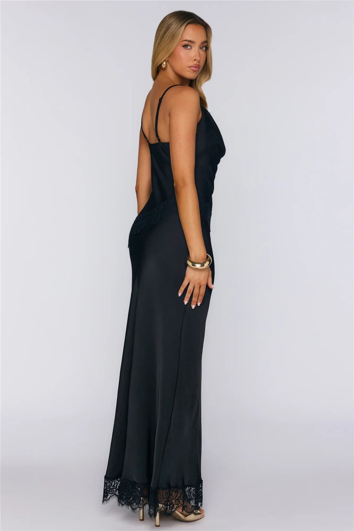 Charm Society Satin Lace Maxi Dress Black