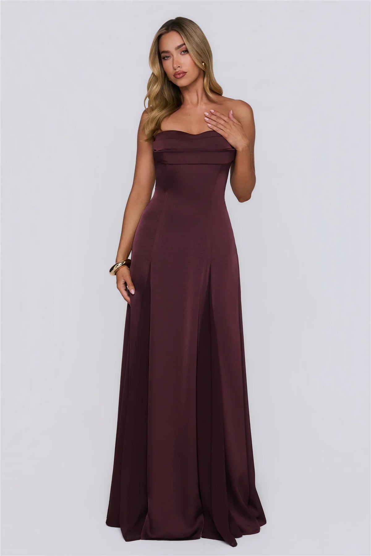Moment Of Class Strapless Satin Maxi Dress Chocolate