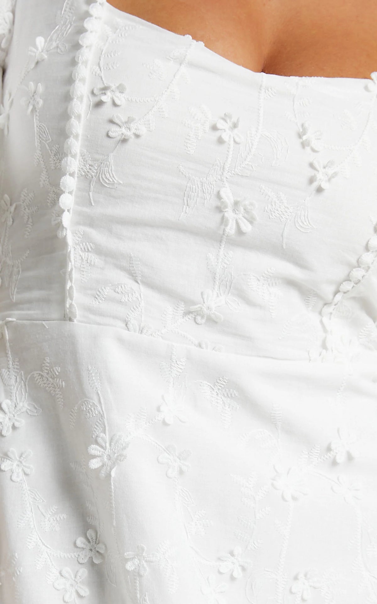 Fancy A Spritz Mini Dress - Square Neck Dress in White Embroidery
