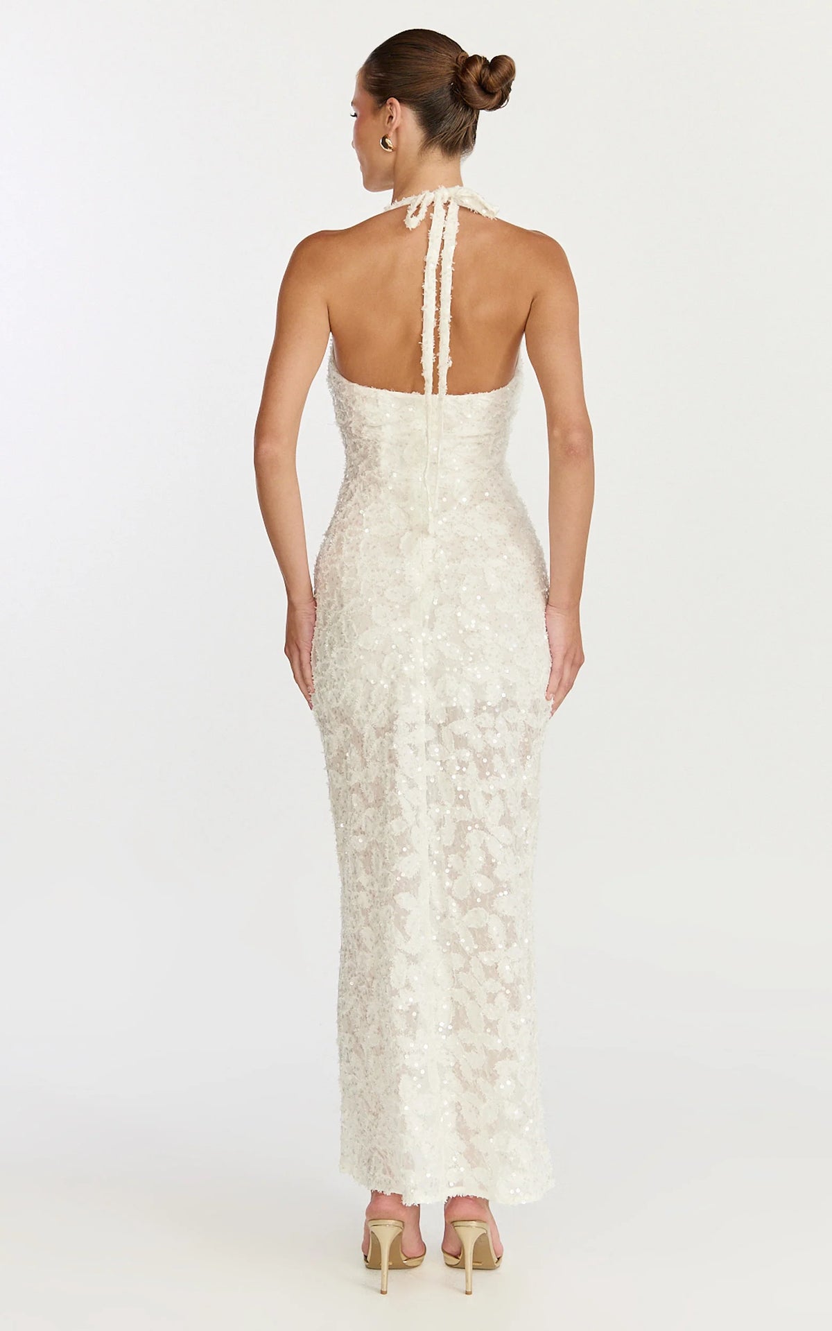 Benny Maxi Dress - Halter Neck Backless Bodycon Dress in Off White