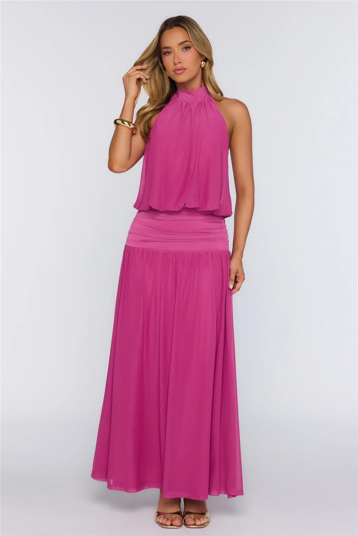 Dreamy Flowy Halter Maxi Dress Magenta
