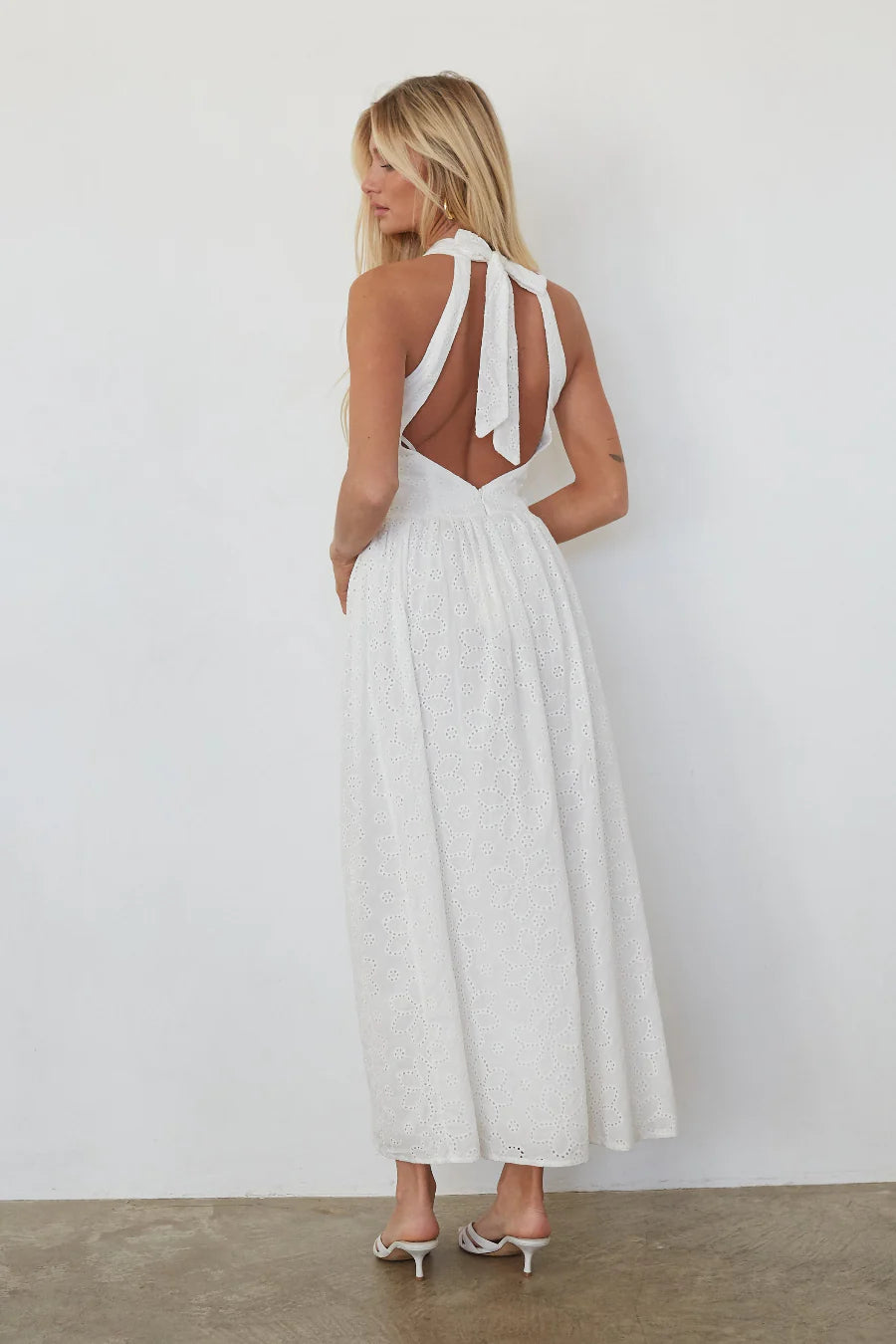 Natasha Eyelet Halter Midi Dress