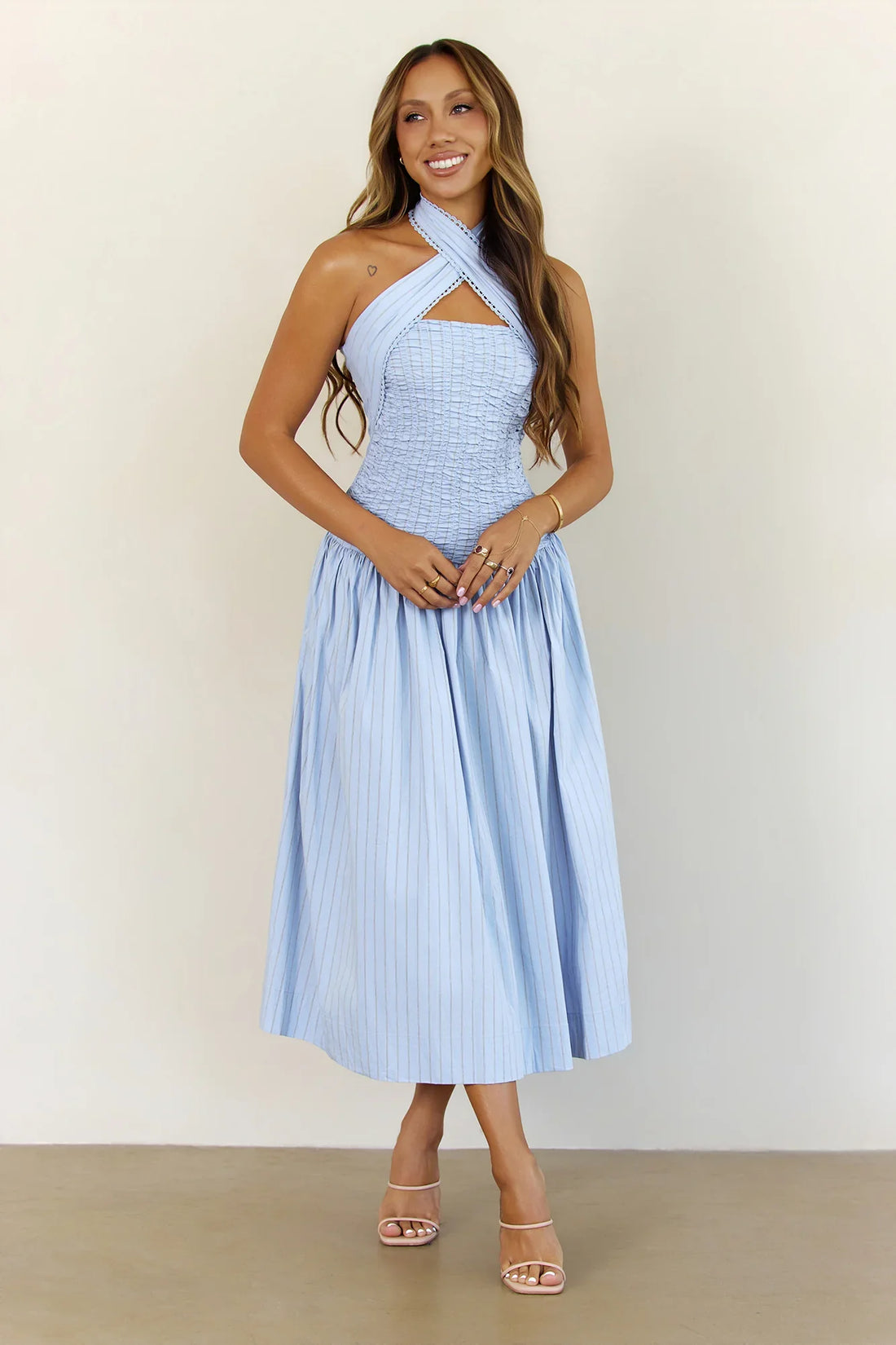 Poolside Whispers Halter Midi Dress Blue