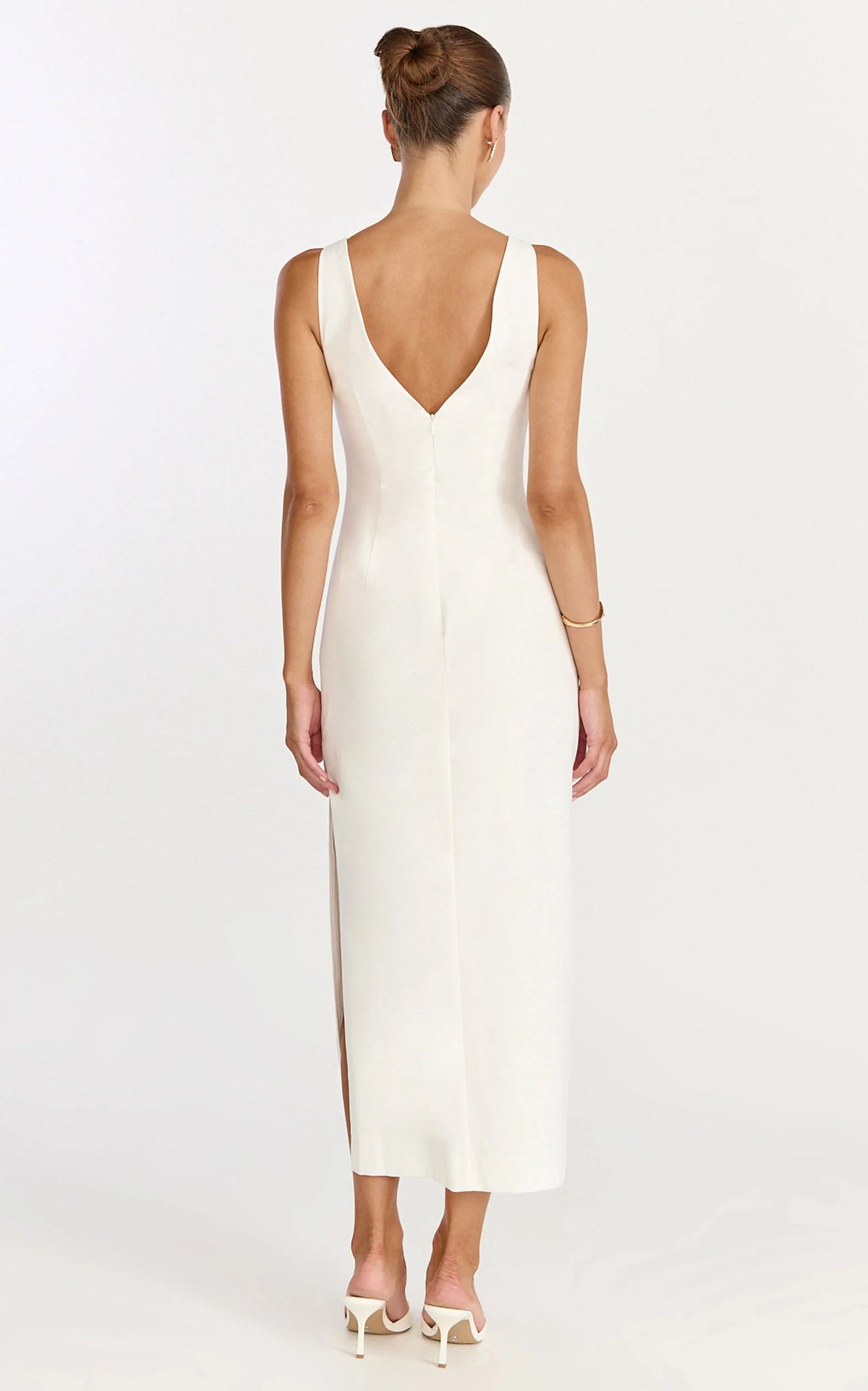 Lux Midi Dress - Front Keyhole Fitted Dress in White