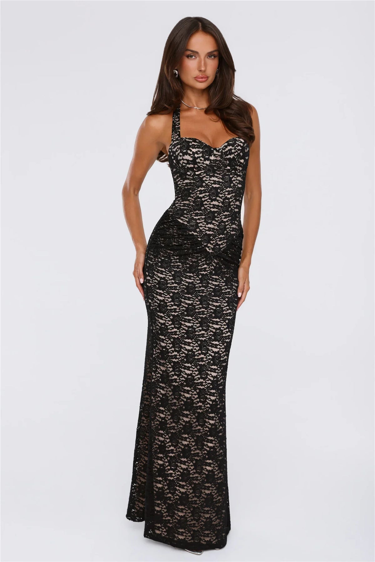 Delicate Daydream Halter Lace Maxi Dress Black