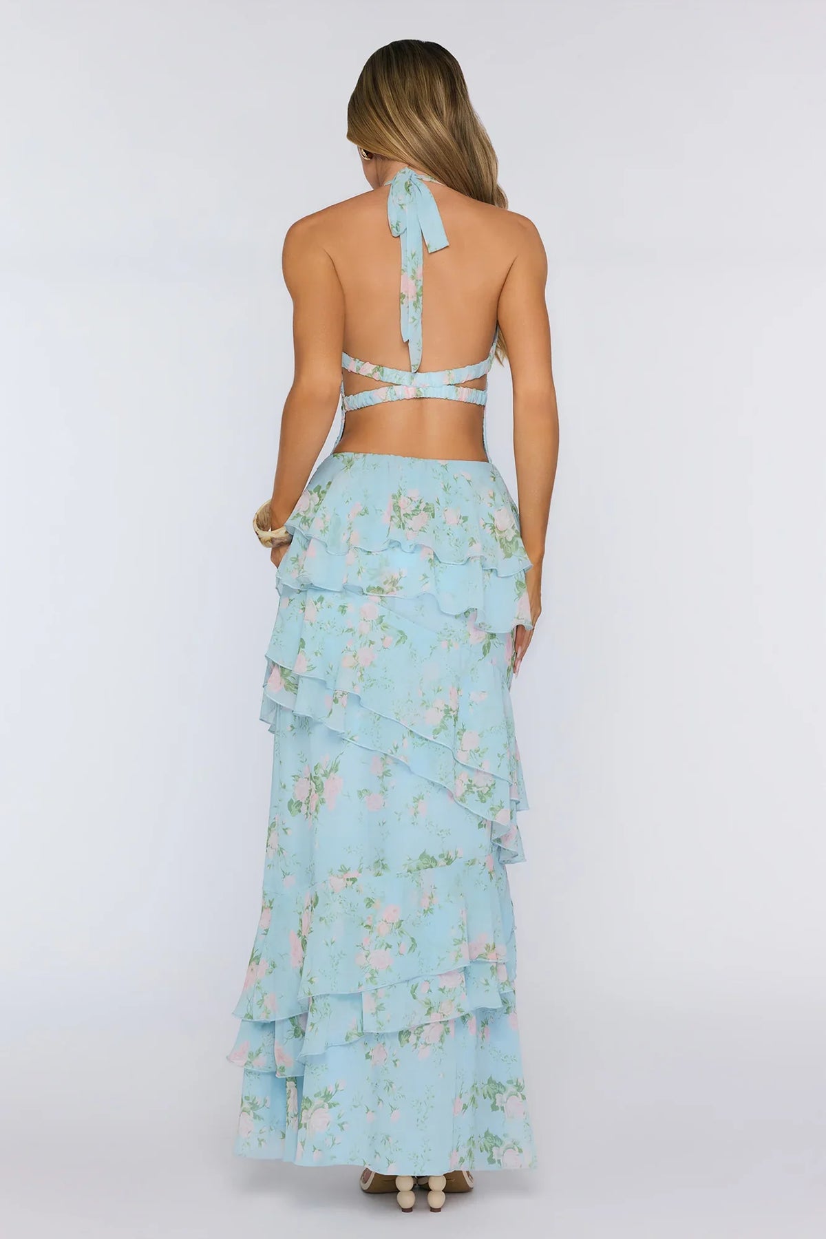 Wear The Aura Halter Maxi Dress Blue